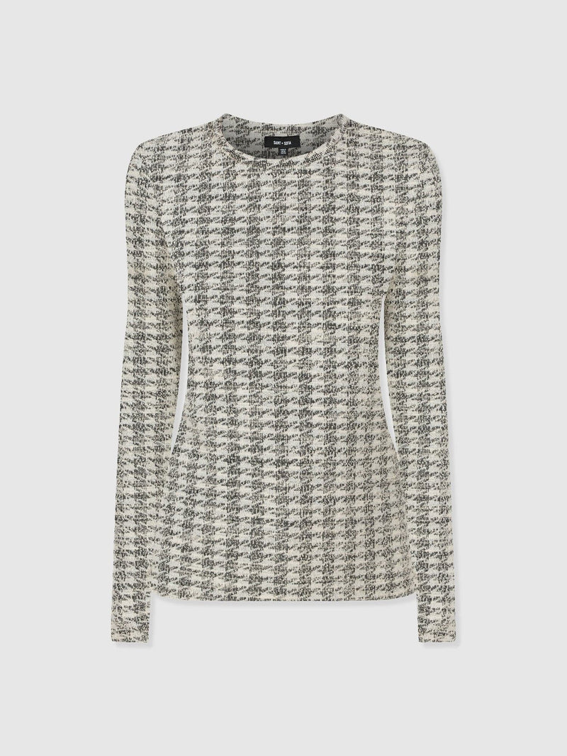 Glen Crew Neck Tee Long Sleeve - Cream Boucle