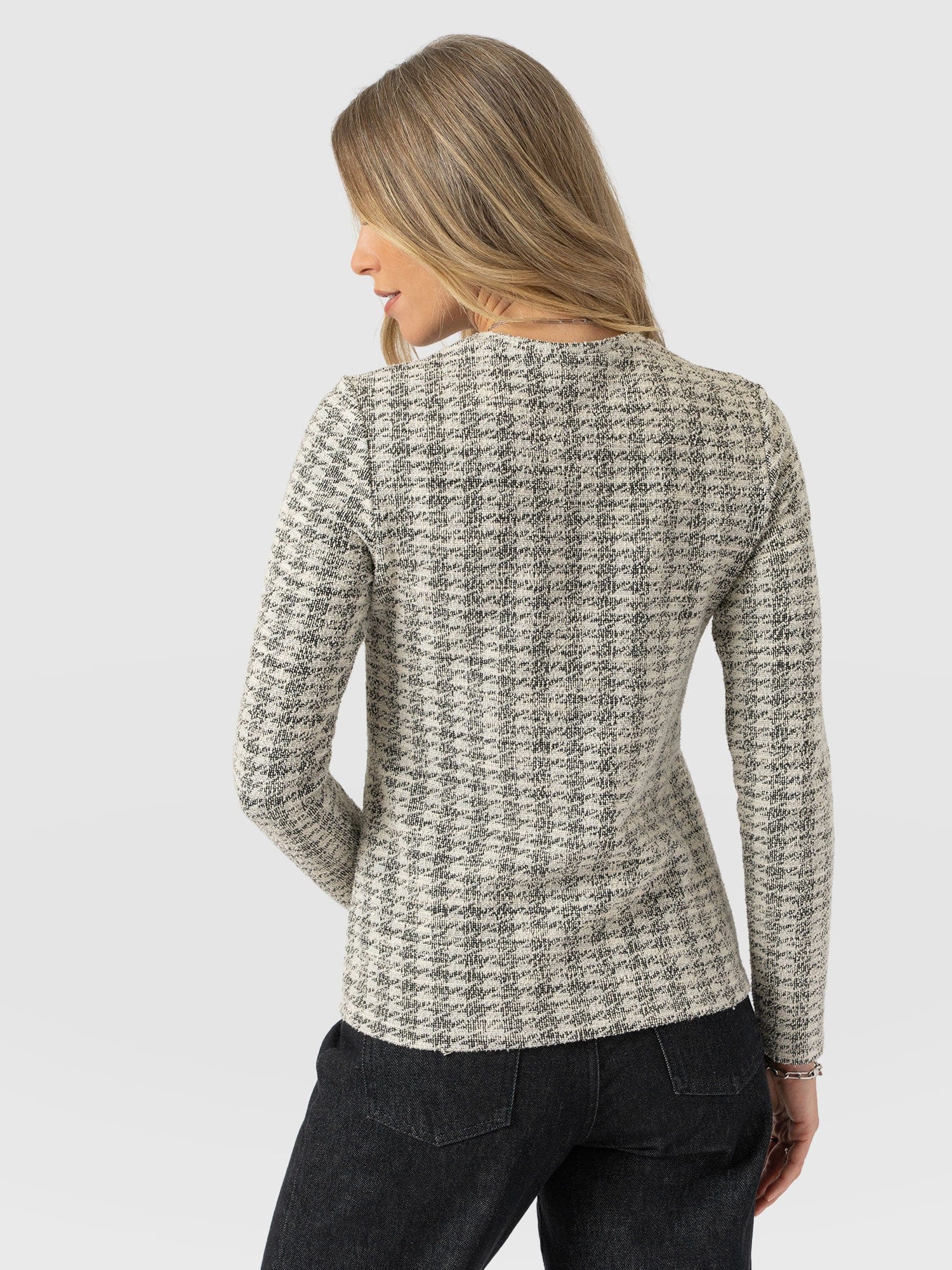 Glen Crew Neck Tee Long Sleeve - Cream Boucle