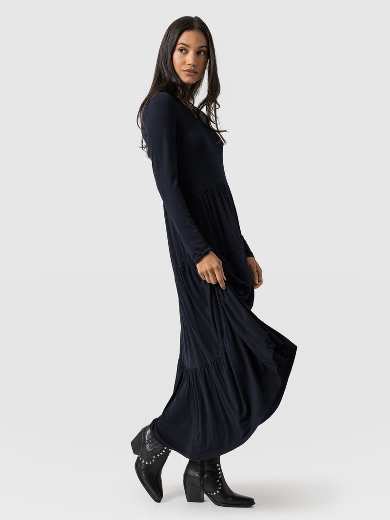 Greenwich Dress Asymmetric Long Sleeve - Navy