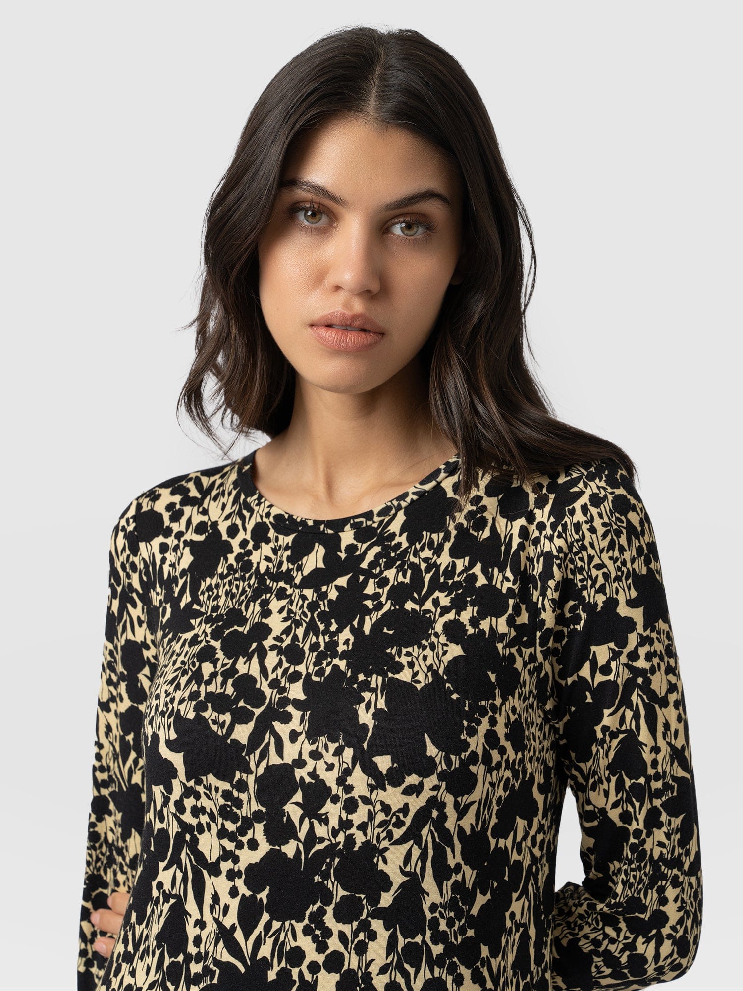 Greenwich Dress Long Sleeve Black Yellow Floral - Women's Dresses ...