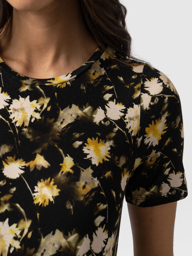 Greenwich Dress Short Sleeve - Black Daisy Floral