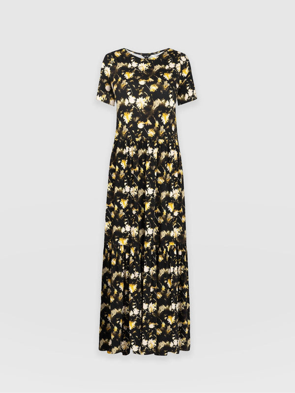 Greenwich Dress Short Sleeve - Black Daisy Floral