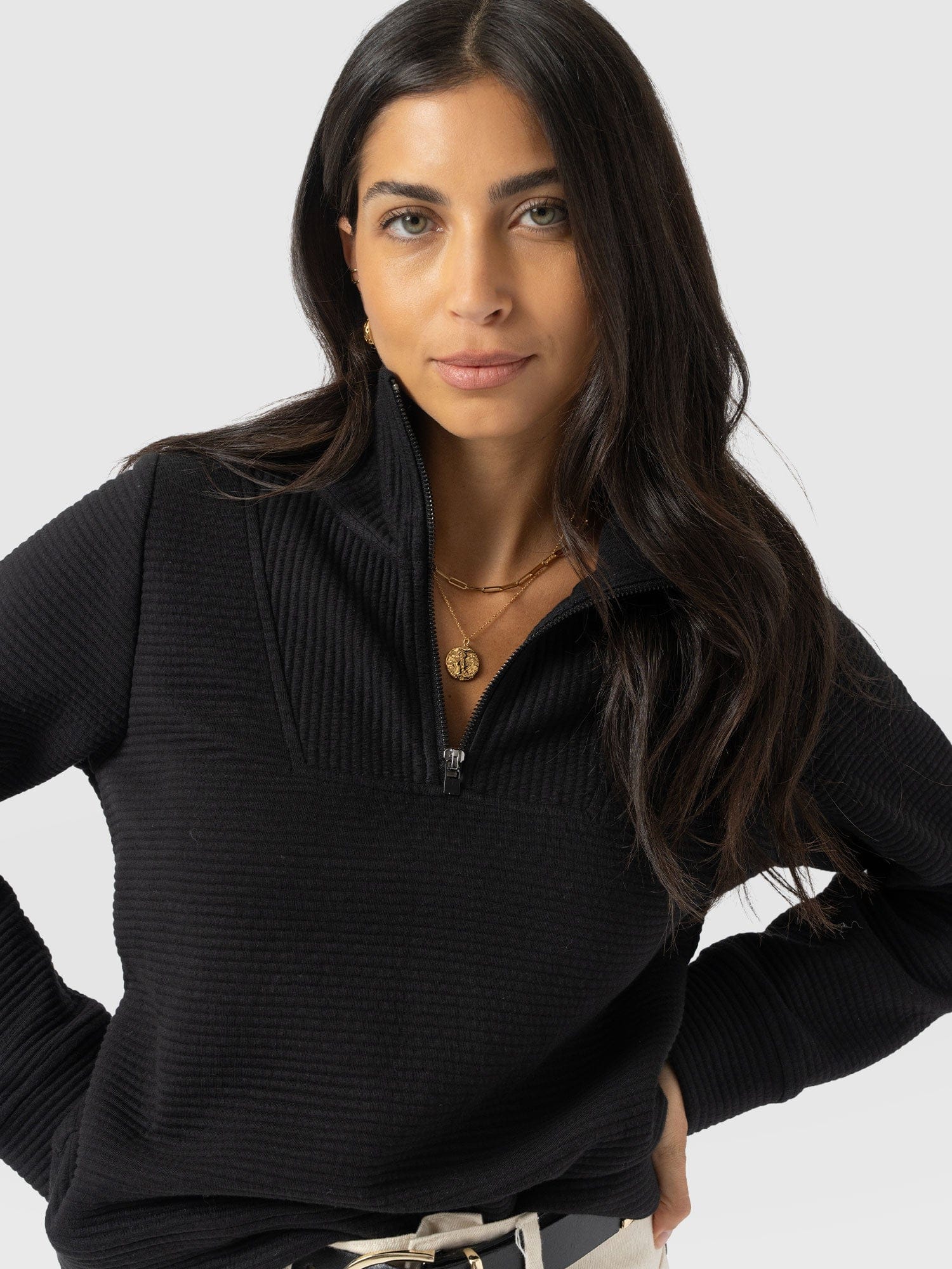 Halsey Quarter Zip - Black Ottoman - Women's Jumpers | Saint + Sofia® UK