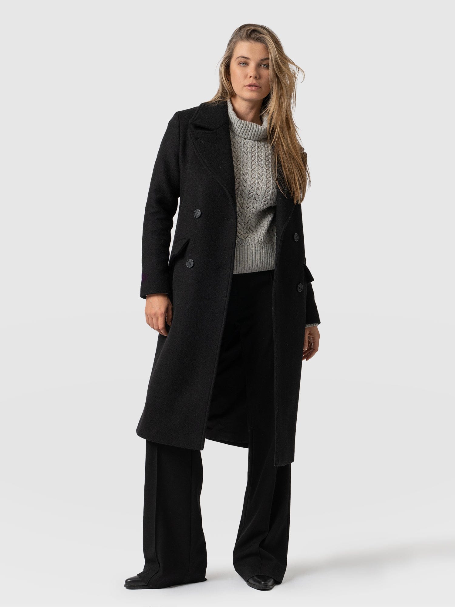 Womens long black wool coat clearance uk