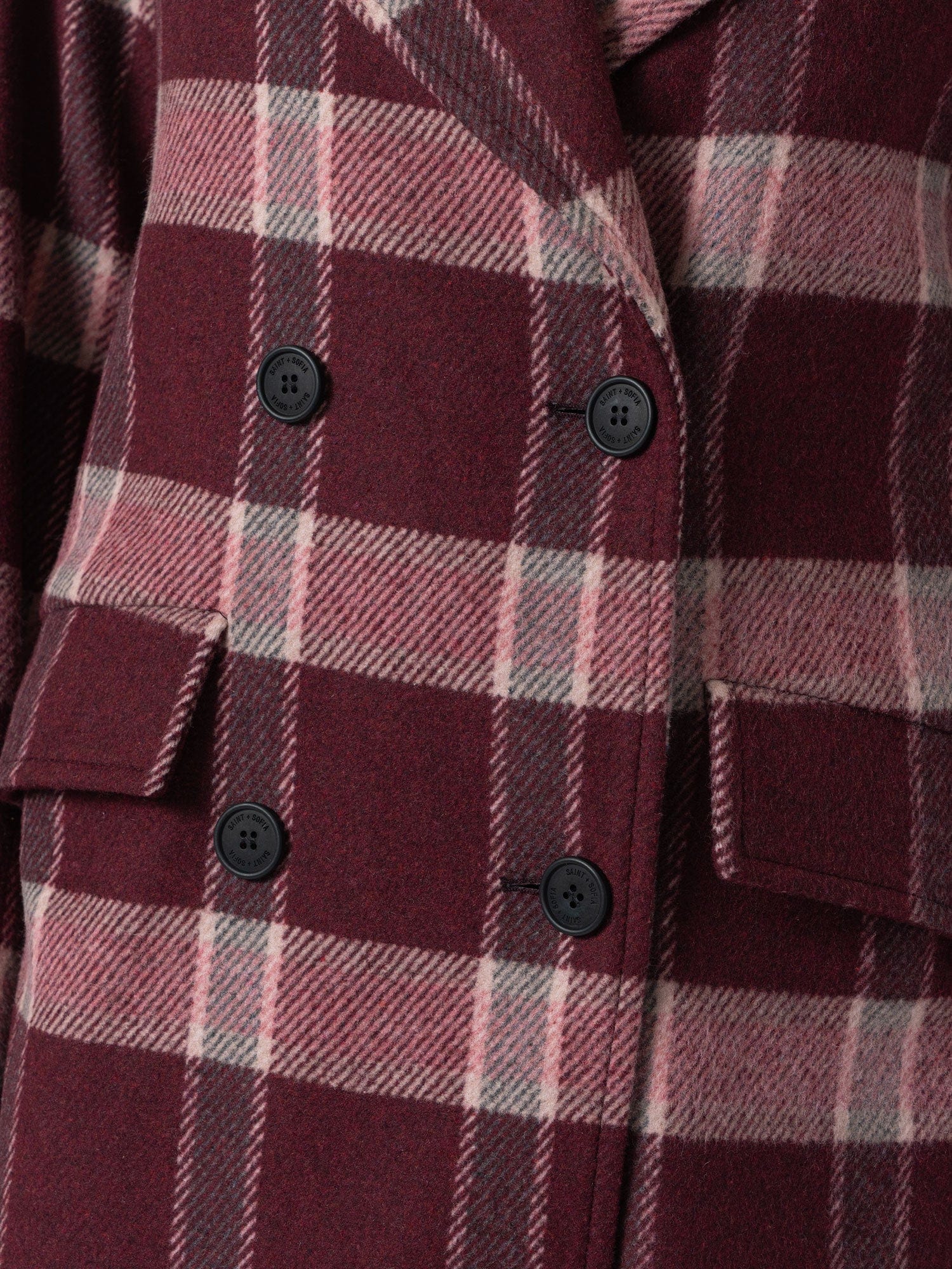 Hampton Coat - Burgundy/Pink Check - Women's Outerwears | Saint + Sofia® UK