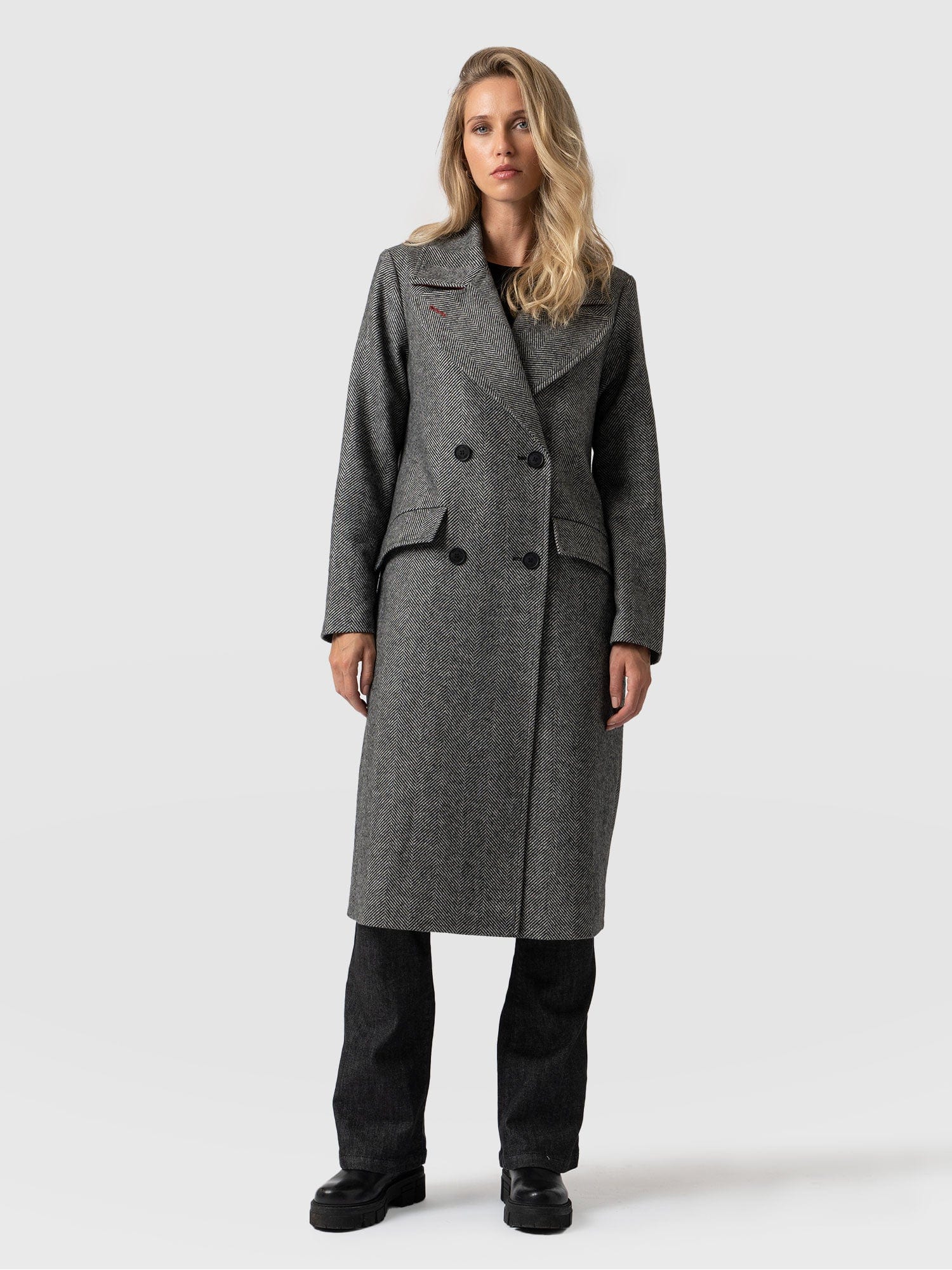 Hampton Coat Monochrome Chevron - Women's Coats | Saint and Sofia® UK