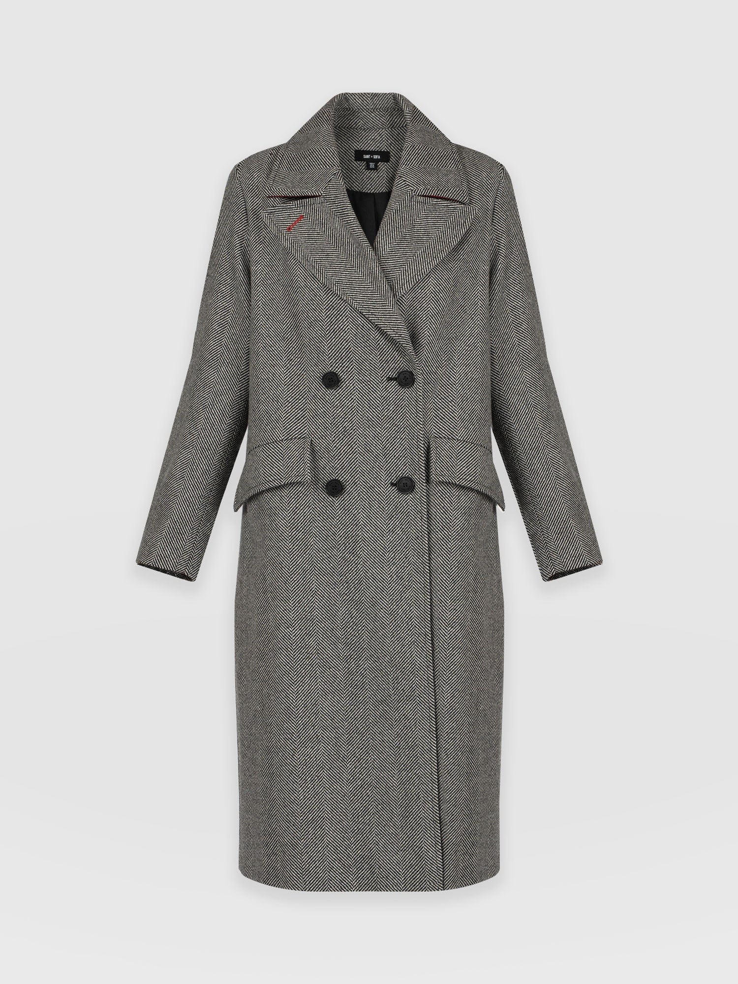 Hampton Coat Monochrome Chevron - Women's Coats | Saint + Sofia® UK