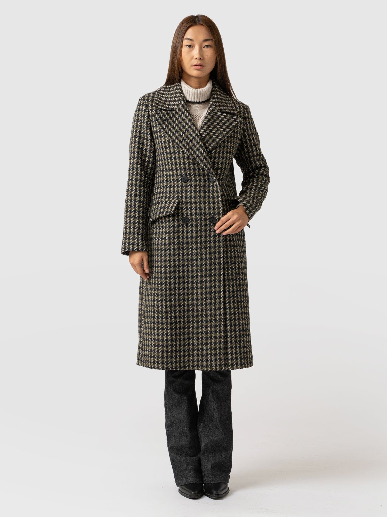 Hampton Coat - Olive Houndstooth