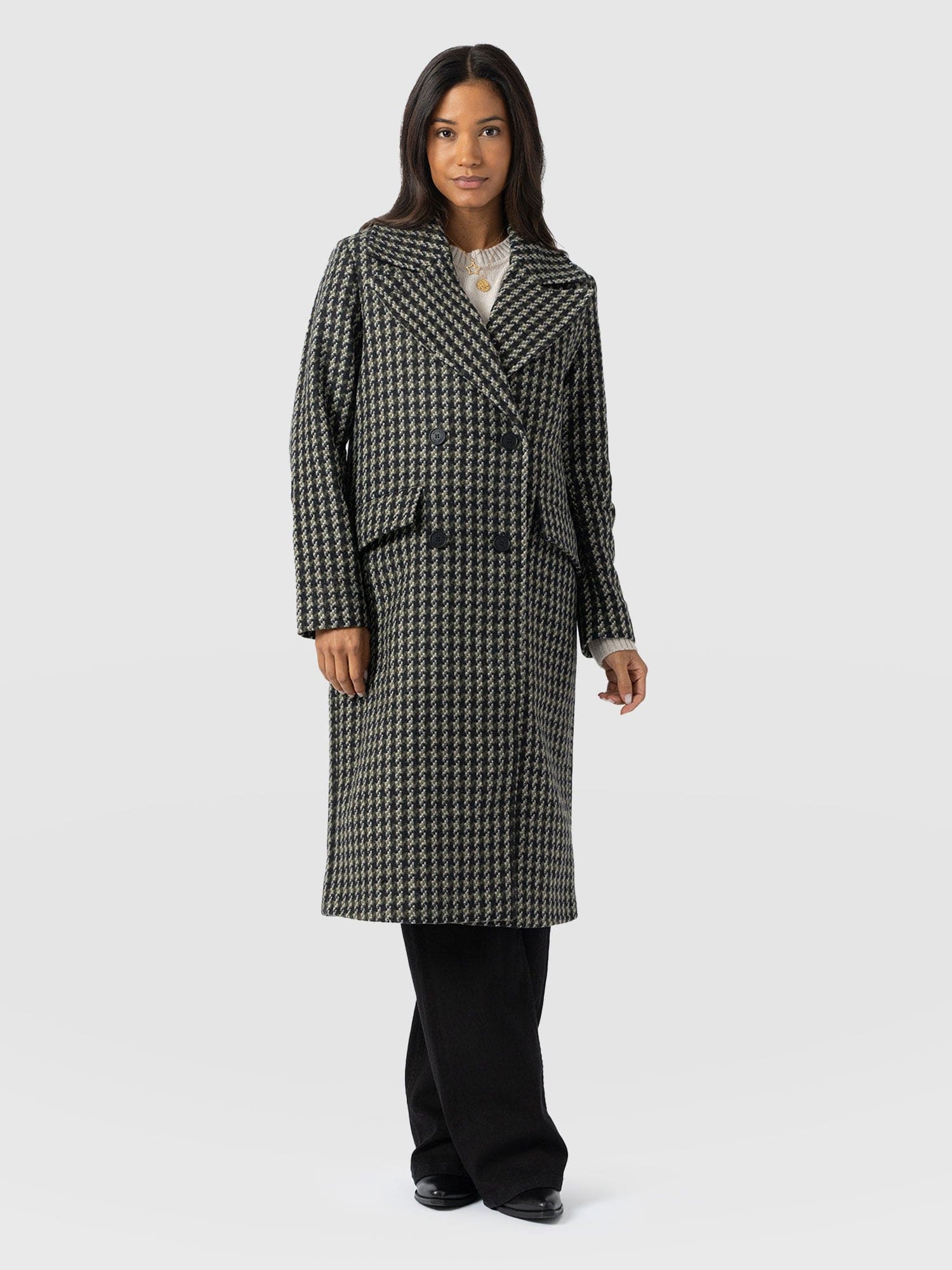 Hampton Coat Olive Houndstooth - Women's Coats | Saint + Sofia® UK