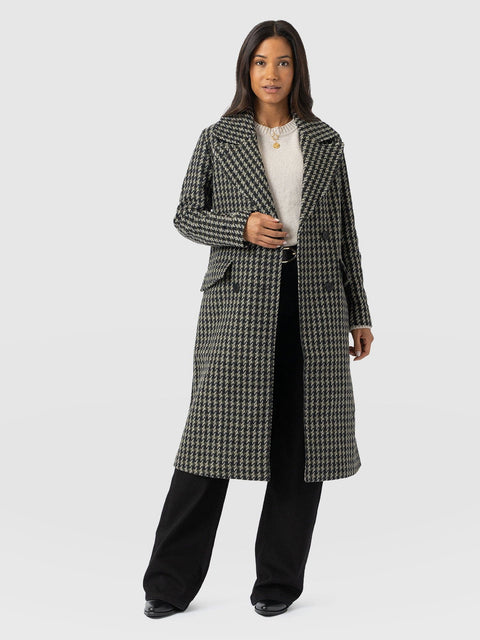 Hampton Coat Olive Houndstooth - Women's Coats | Saint + Sofia® UK