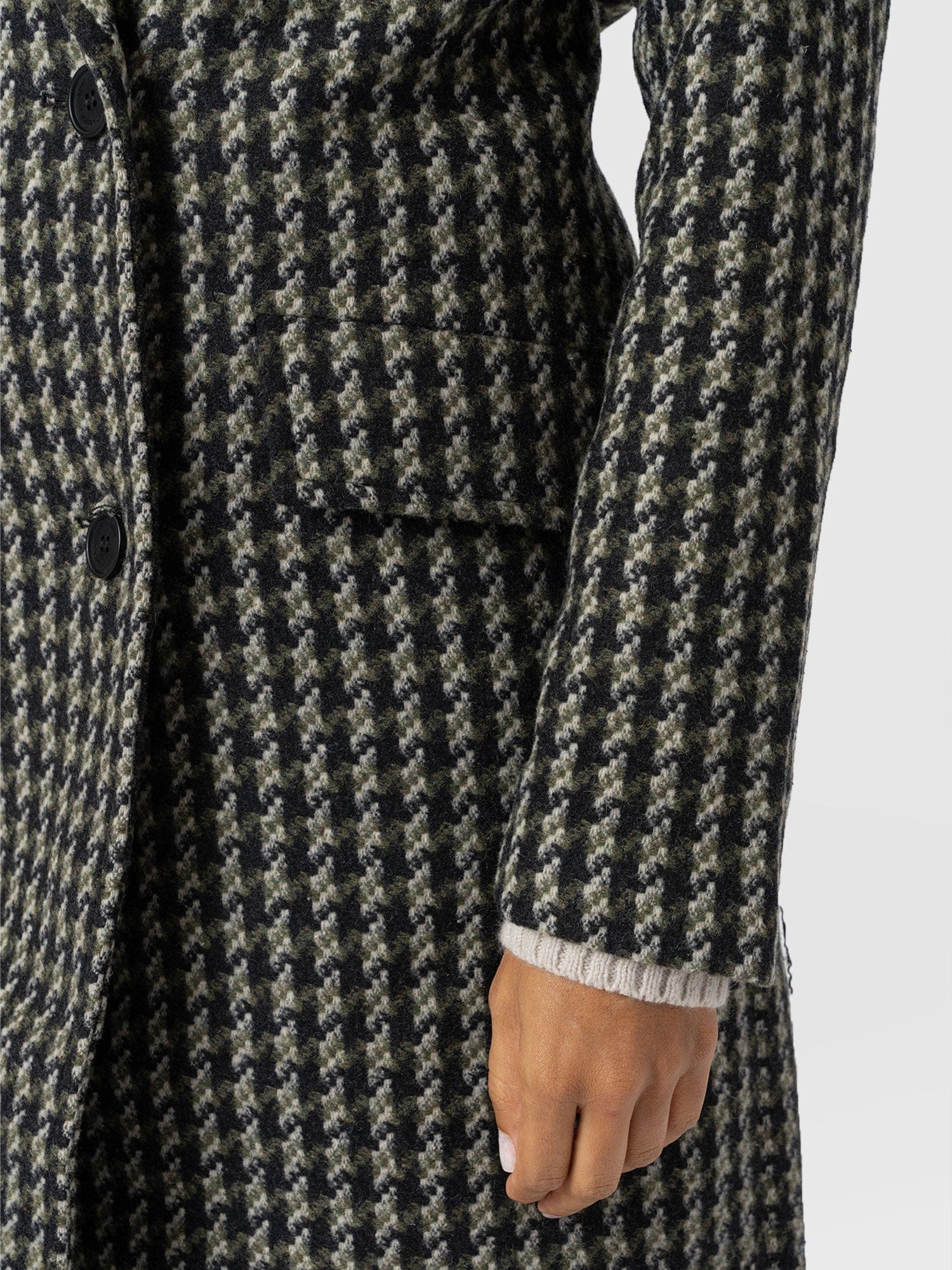 Hampton Coat - Olive Houndstooth