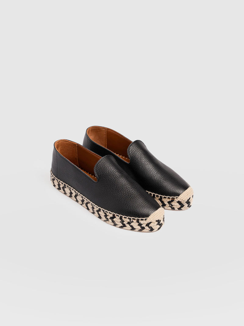 Hampton Espadrilles - Black Leather - Women's Shoes | Saint + Sofia® UK