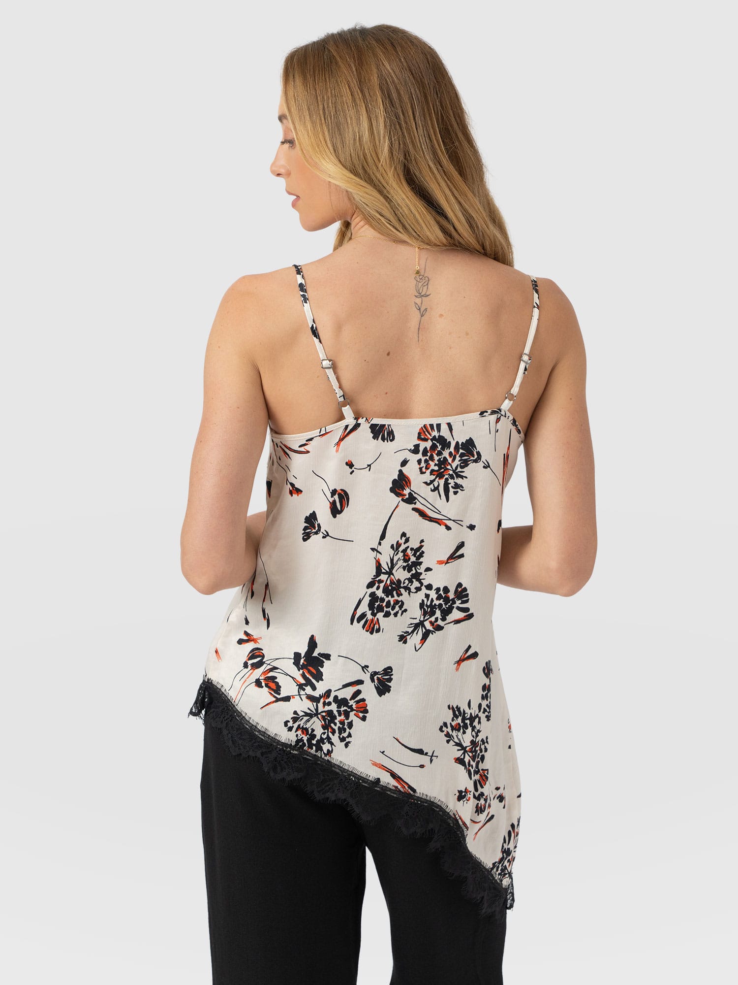 Harper Lace Asymmetric Cami - White Mist Floral - Women's T-shirts | Saint + Sofia® UK
