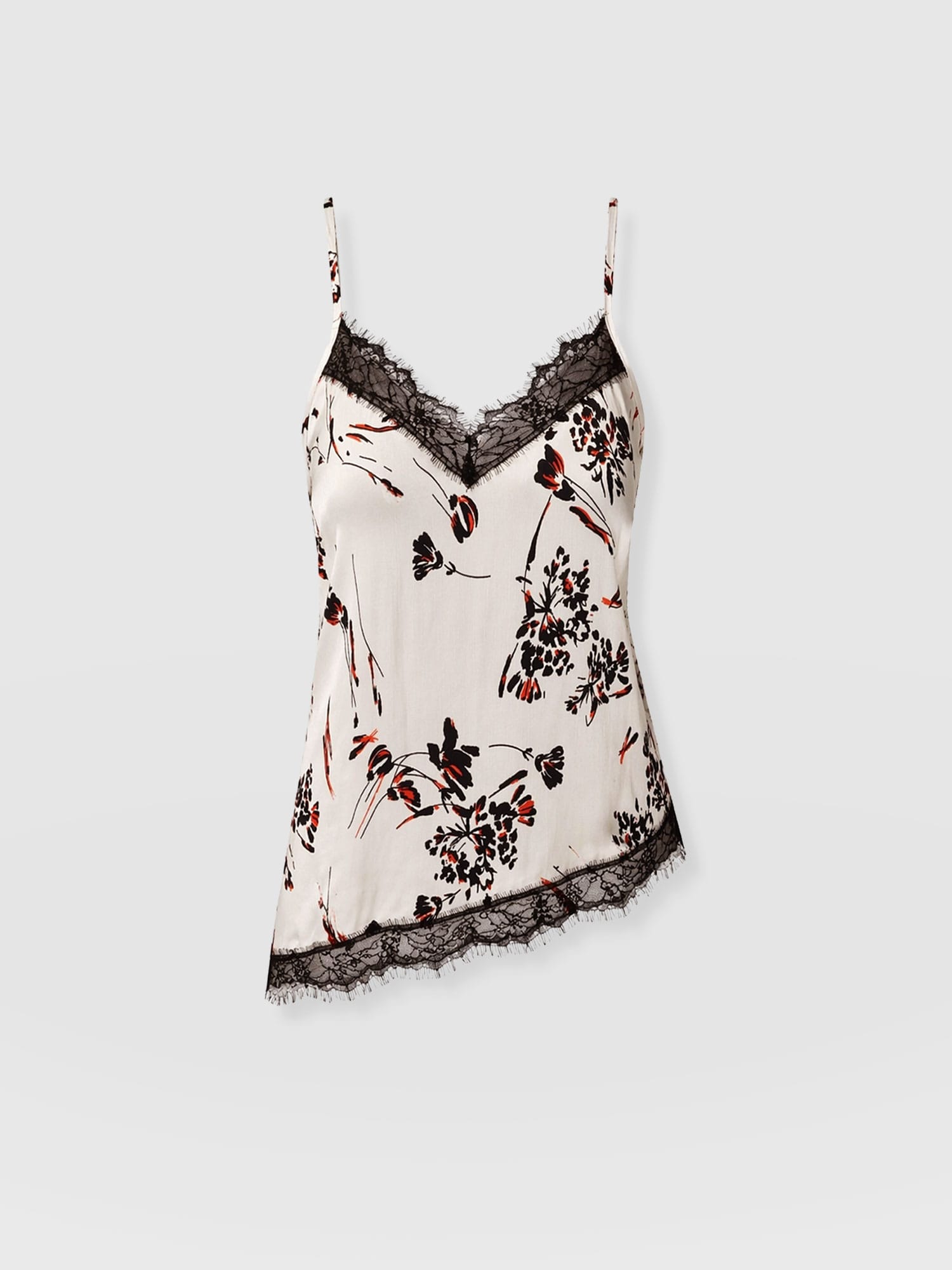 Harper Lace Asymmetric Cami - White Mist Floral - Women's T-shirts | Saint + Sofia® UK