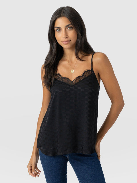 Harper Lace Cami - Black Jacquard - Women's T-shirts | Saint + Sofia® UK