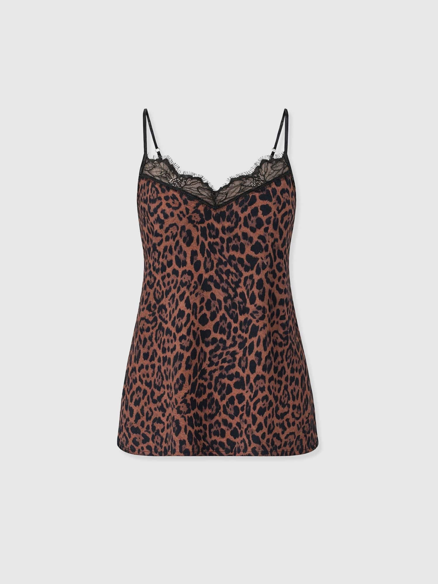 Harper Lace Cami - Brown Leopard - Women's T-shirts | Saint + Sofia® UK