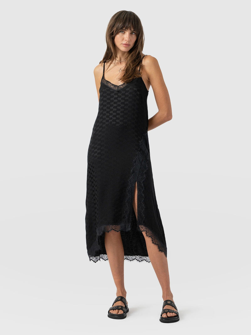 Harper Lace Cami Dress - Black Jacquard