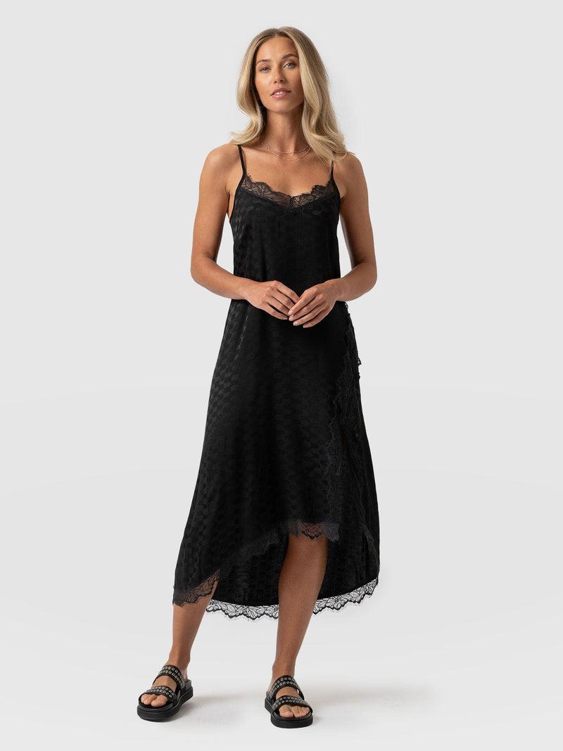 Harper Lace Cami Dress - Black Jacquard
