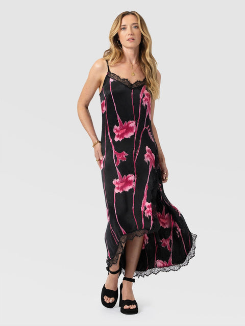 Harper Lace Cami Dress - Pink Stem Floral - Women's Dresses | Saint and Sofia® UK