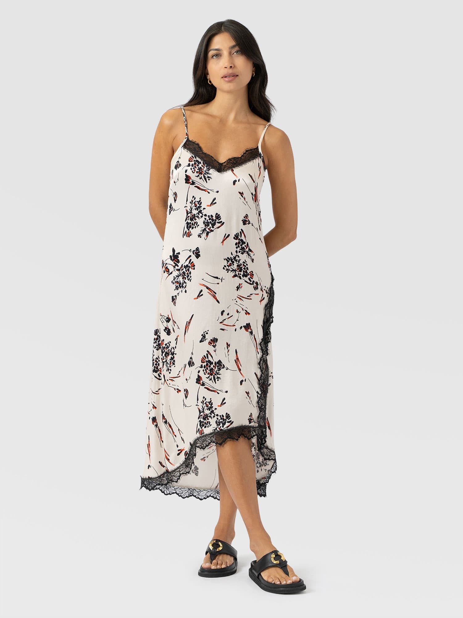 Harper Lace Cami Dress - White Mist Floral