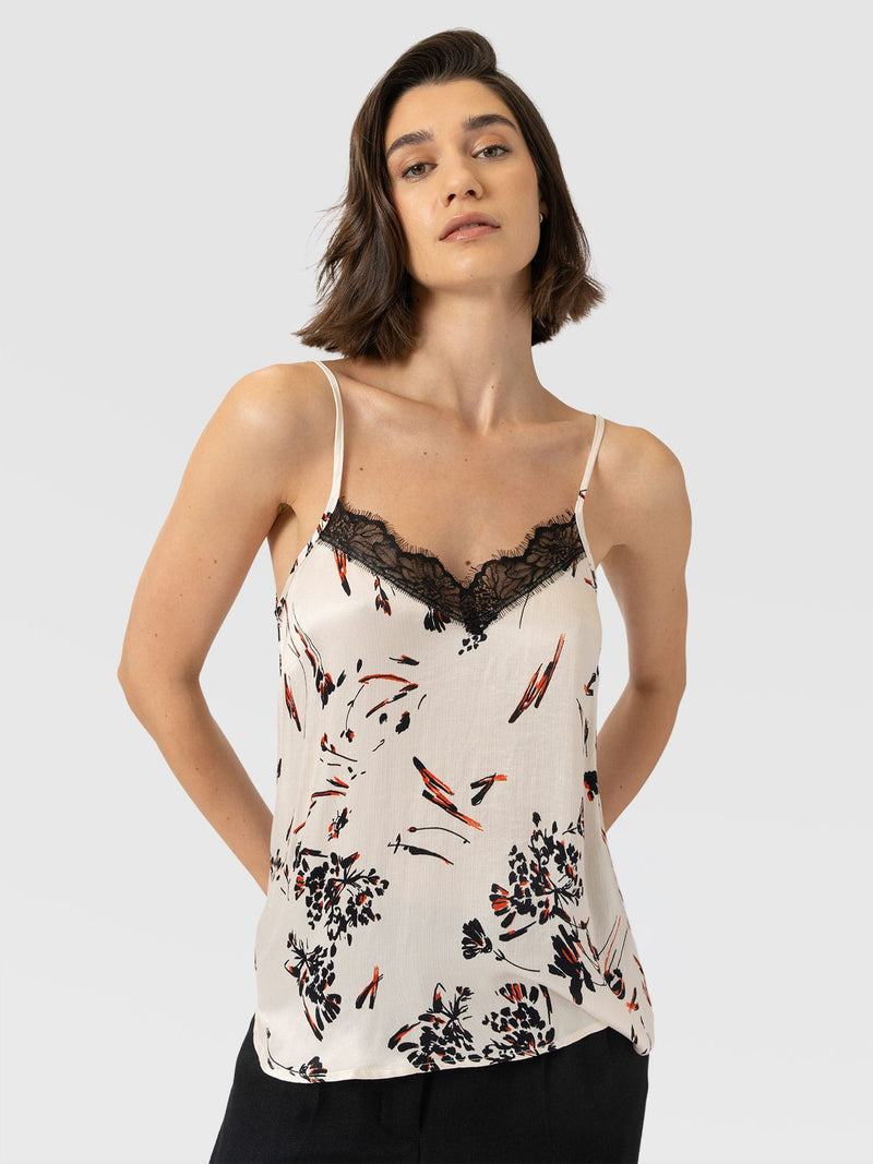 Harper Lace Cami - White Mist Floral - Women's T-shirts | Saint and Sofia® UK