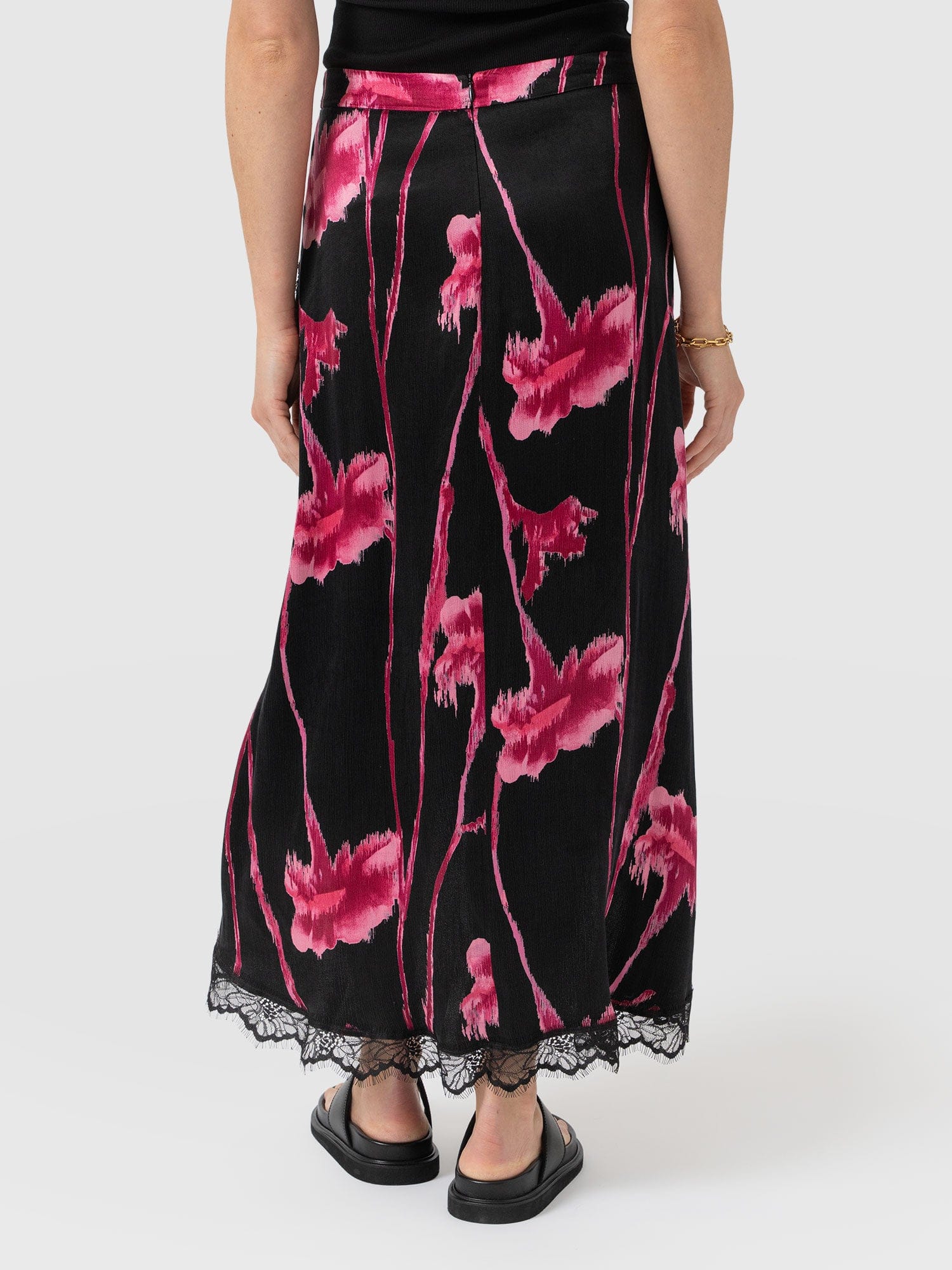 Harper Lace Midi Skirt - Pink Stem Floral