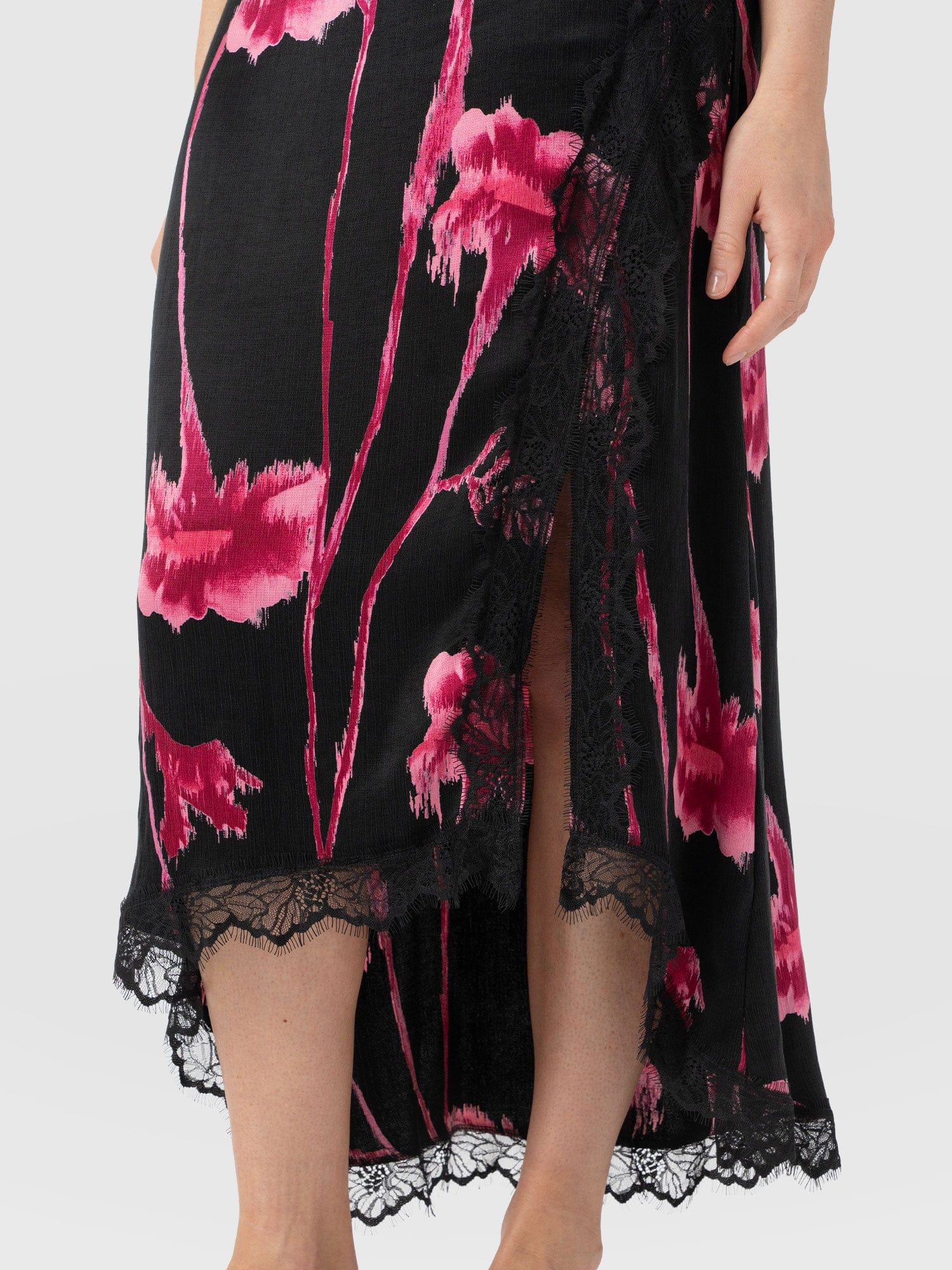 Harper Lace Midi Skirt - Pink Stem Floral