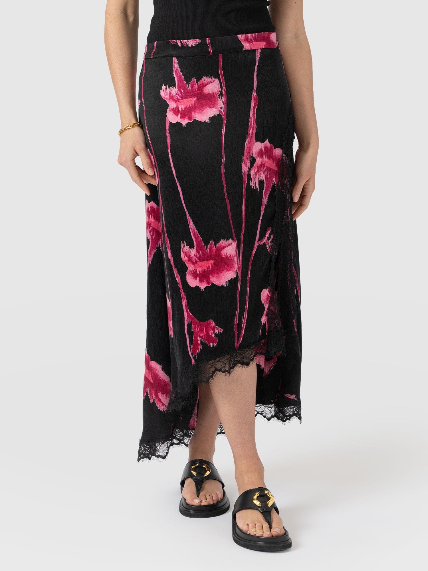 Harper Lace Midi Skirt - Pink Stem Floral