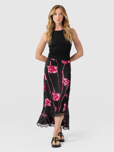 Harper Lace Midi Skirt - Pink Stem Floral - Women's Skirts | Saint + Sofia® UK