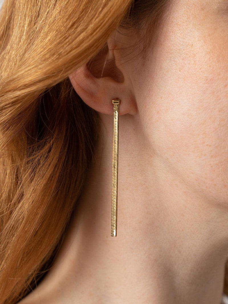 Herringbone Chain Drop Earrings - Gold