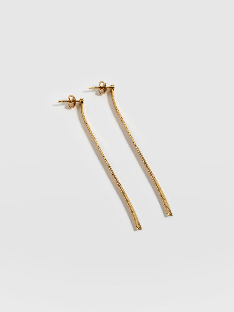 Herringbone Chain Drop Earrings - Gold