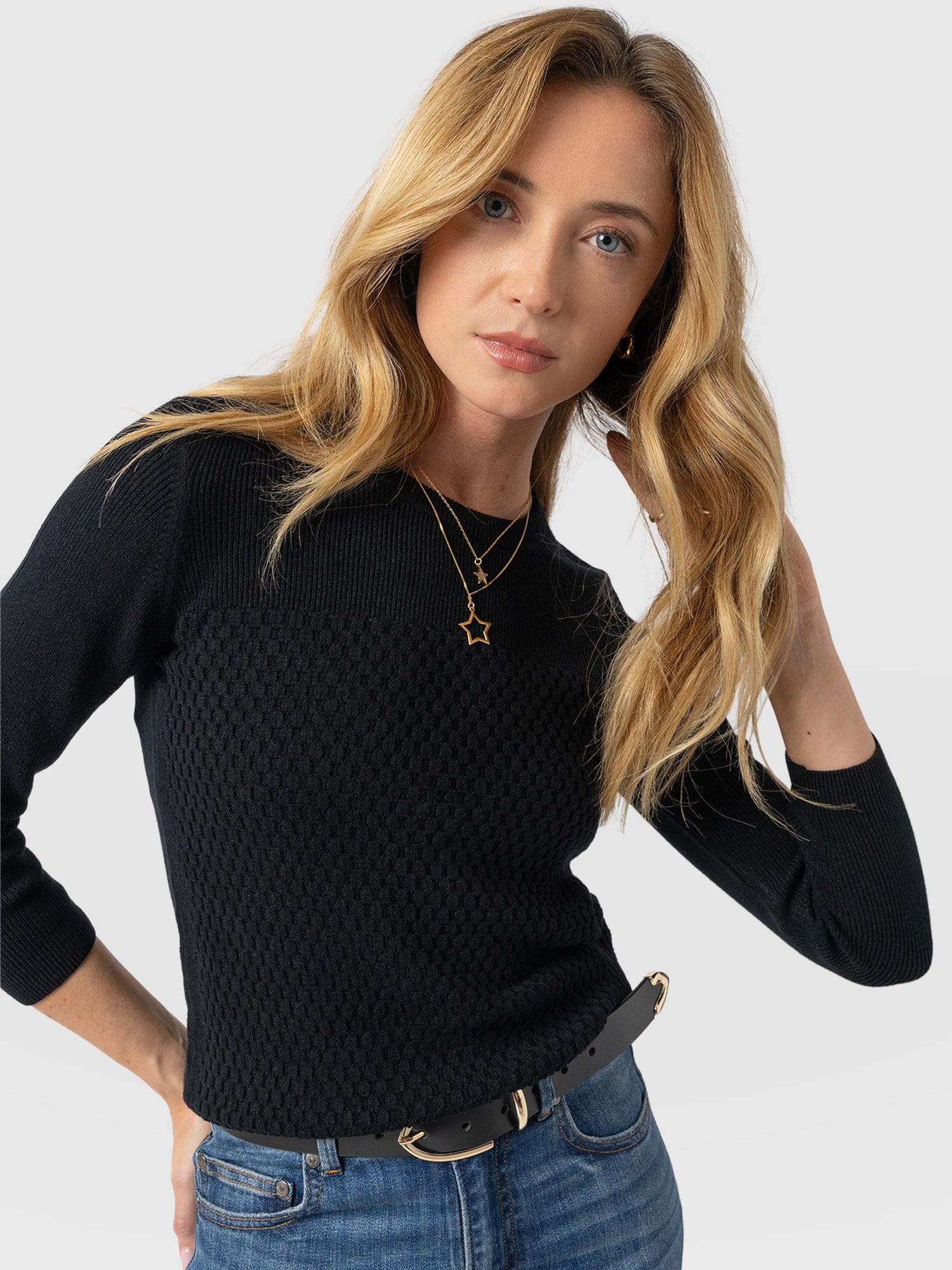 Honeycomb Rib Jumper - Black