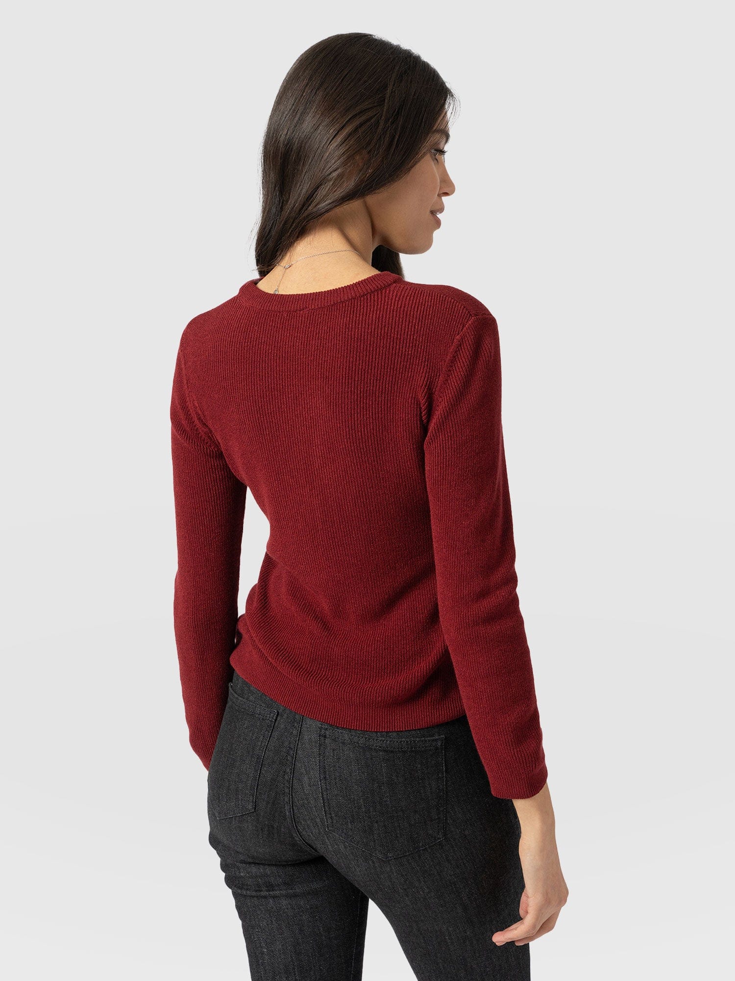 Honeycomb Rib Jumper Burgundy - Women's Jumpers | Saint + Sofia® UK