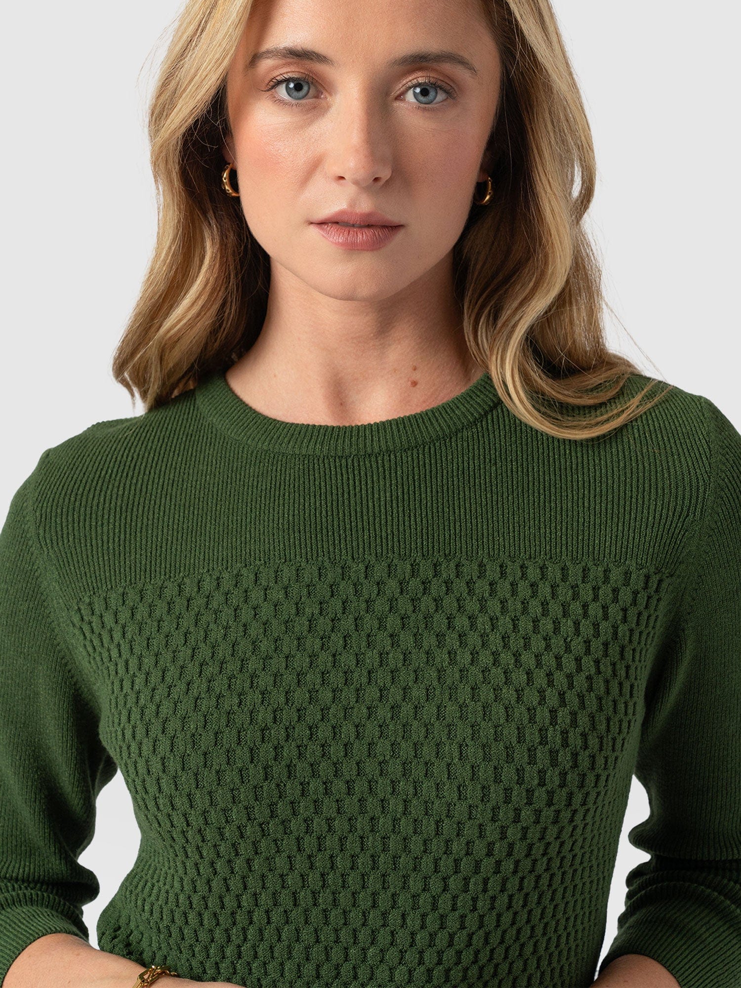 Honeycomb Rib Jumper Green - Women's Jumpers | Saint + Sofia® UK