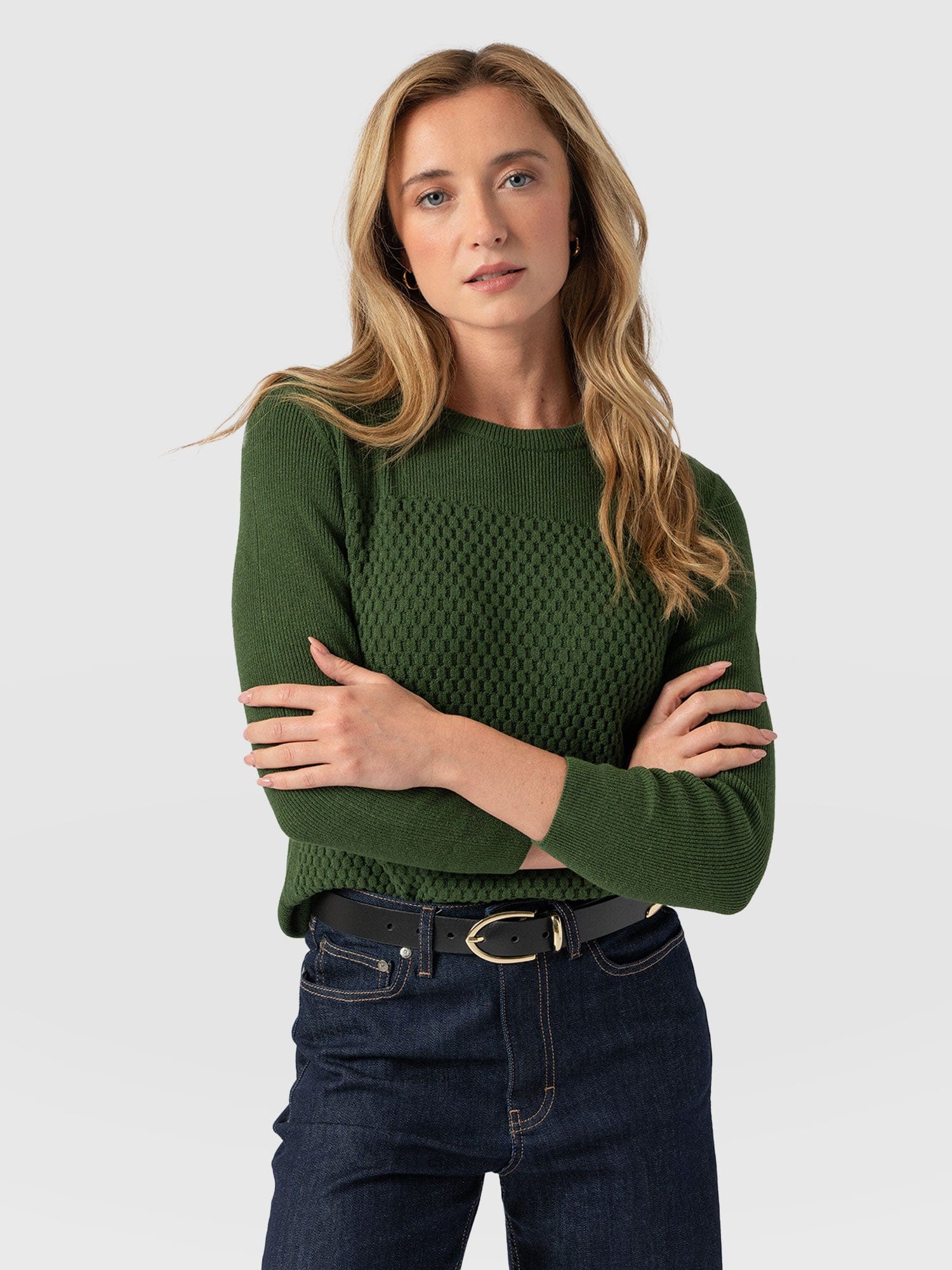Honeycomb Rib Jumper Green - Women's Jumpers | Saint + Sofia® UK