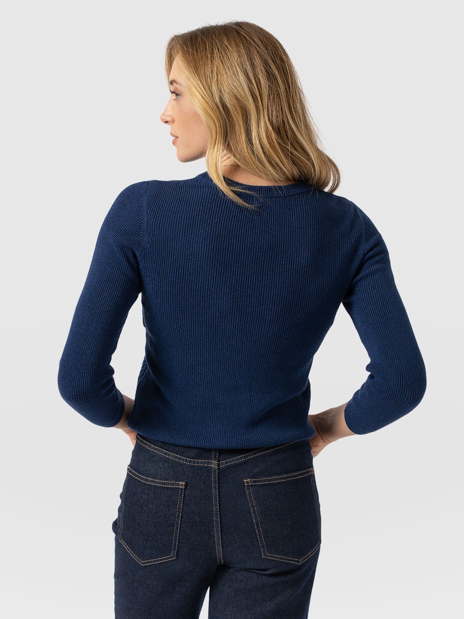 Honeycomb Rib Jumper Navy - Women's Jumpers | Saint + Sofia® UK