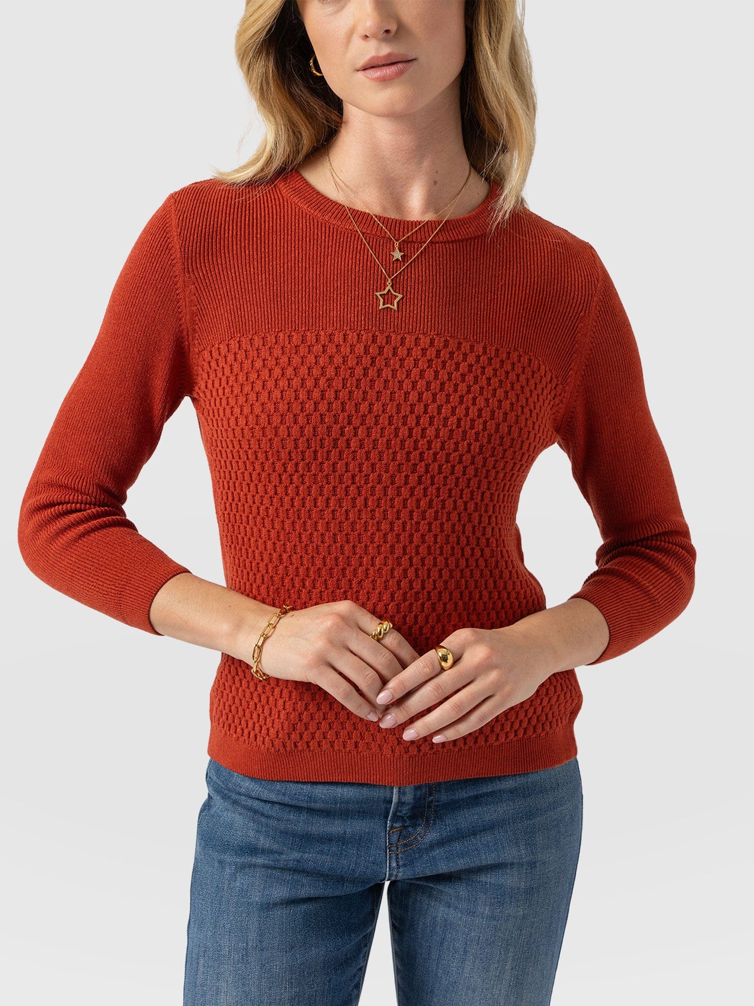 Honeycomb Rib Jumper - Amber
