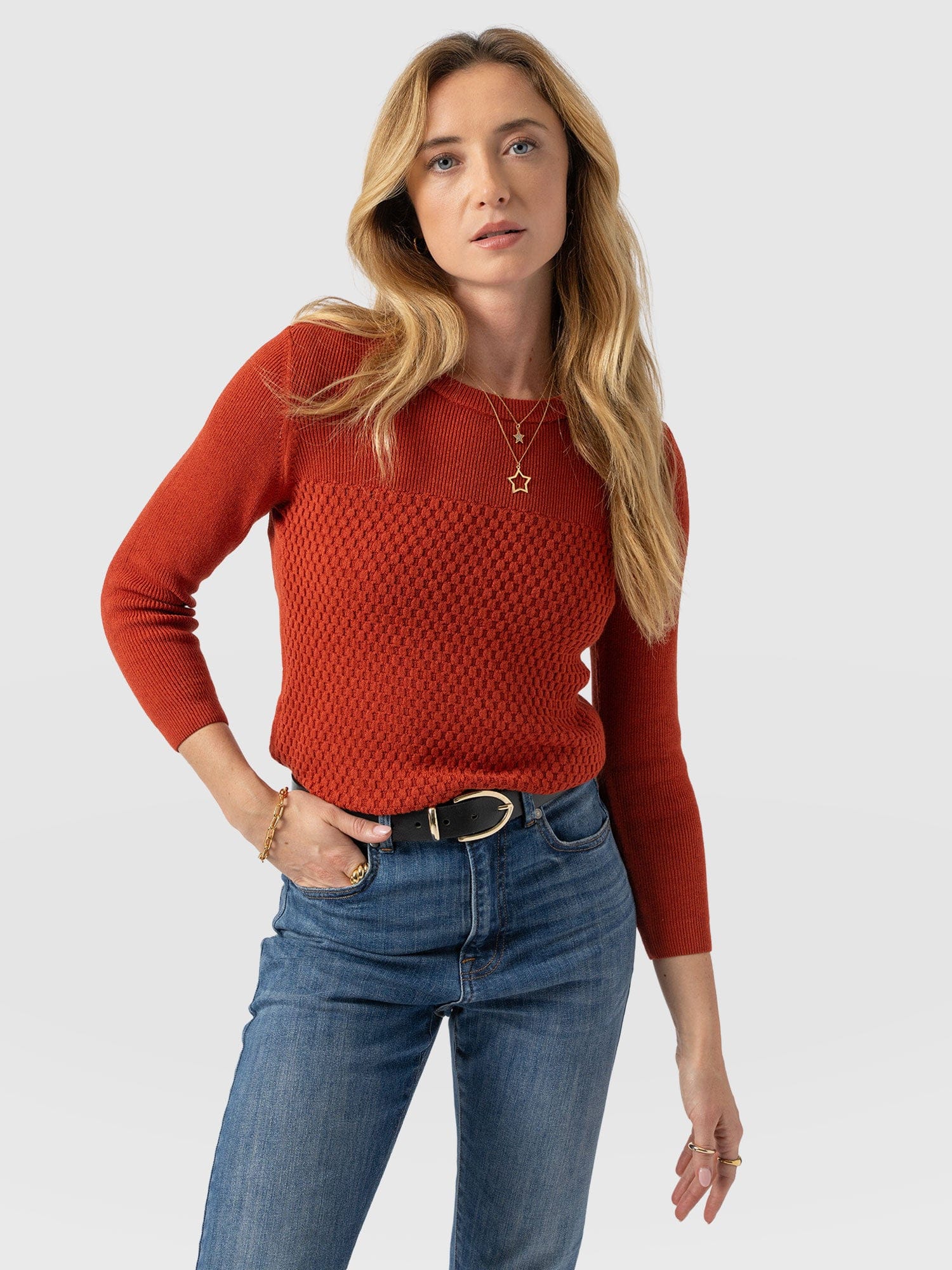 Honeycomb Rib Jumper - Amber