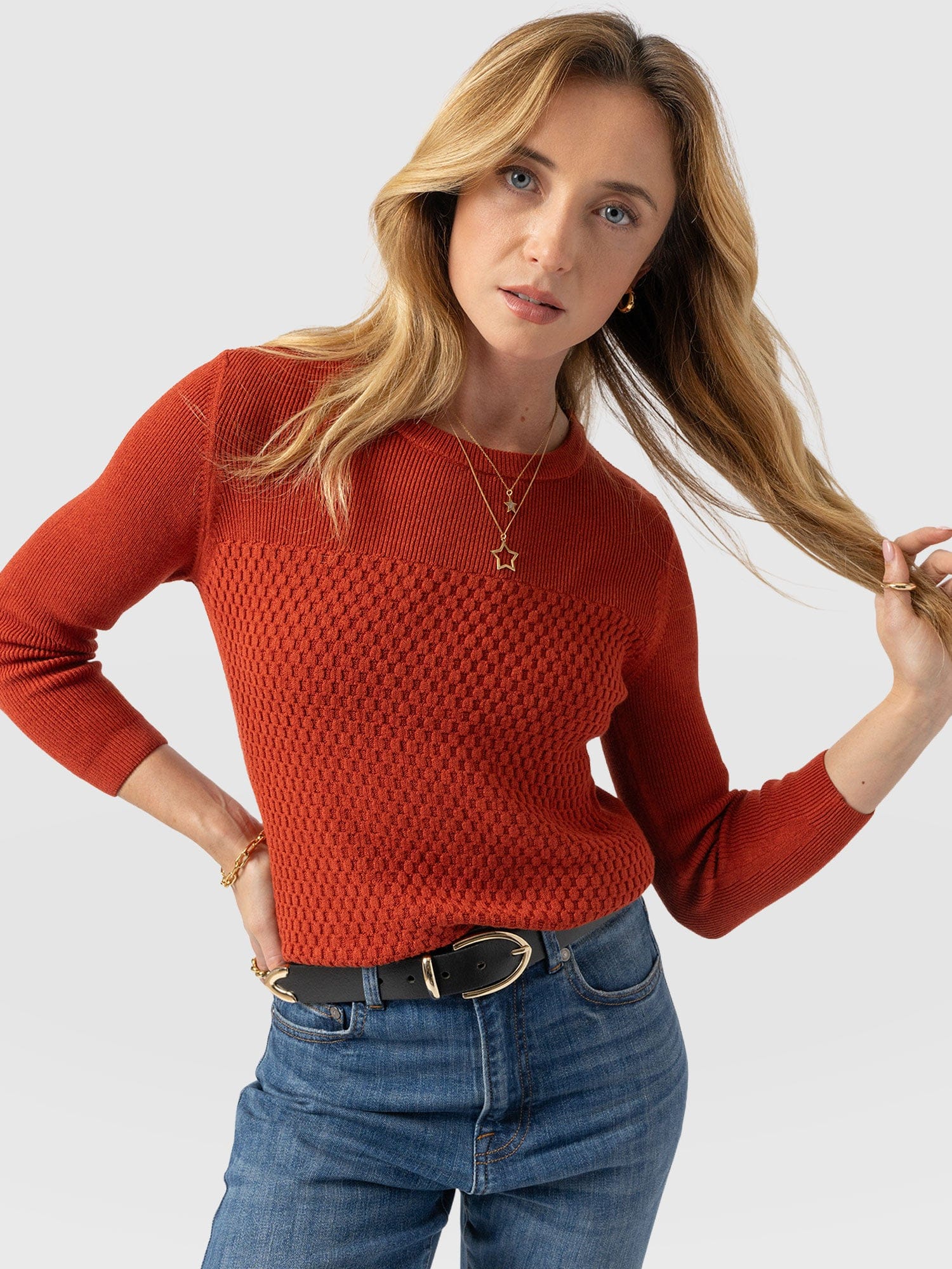 Honeycomb Rib Jumper - Amber