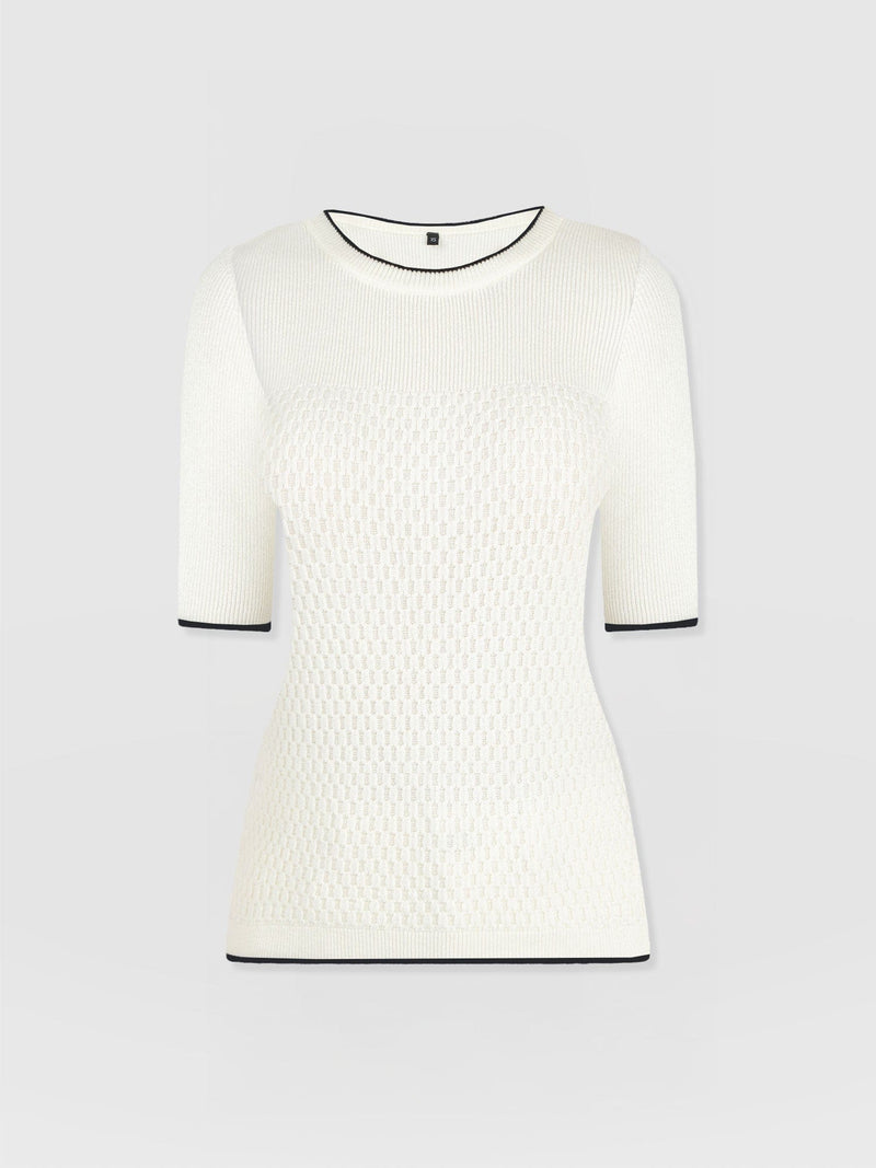 Honeycomb Short Sleeve Knit - Cream
