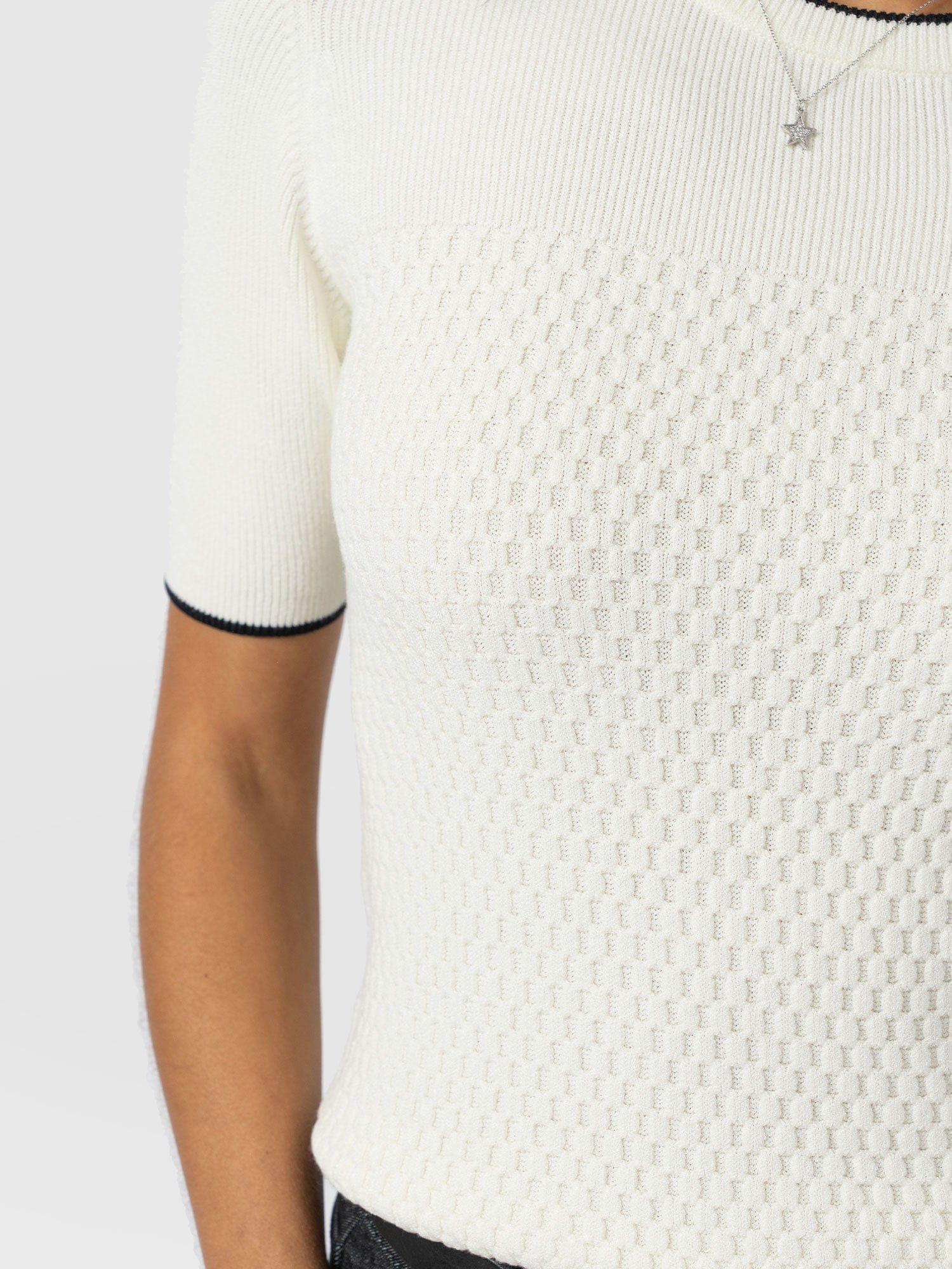 Honeycomb Short Sleeve Knit - Cream