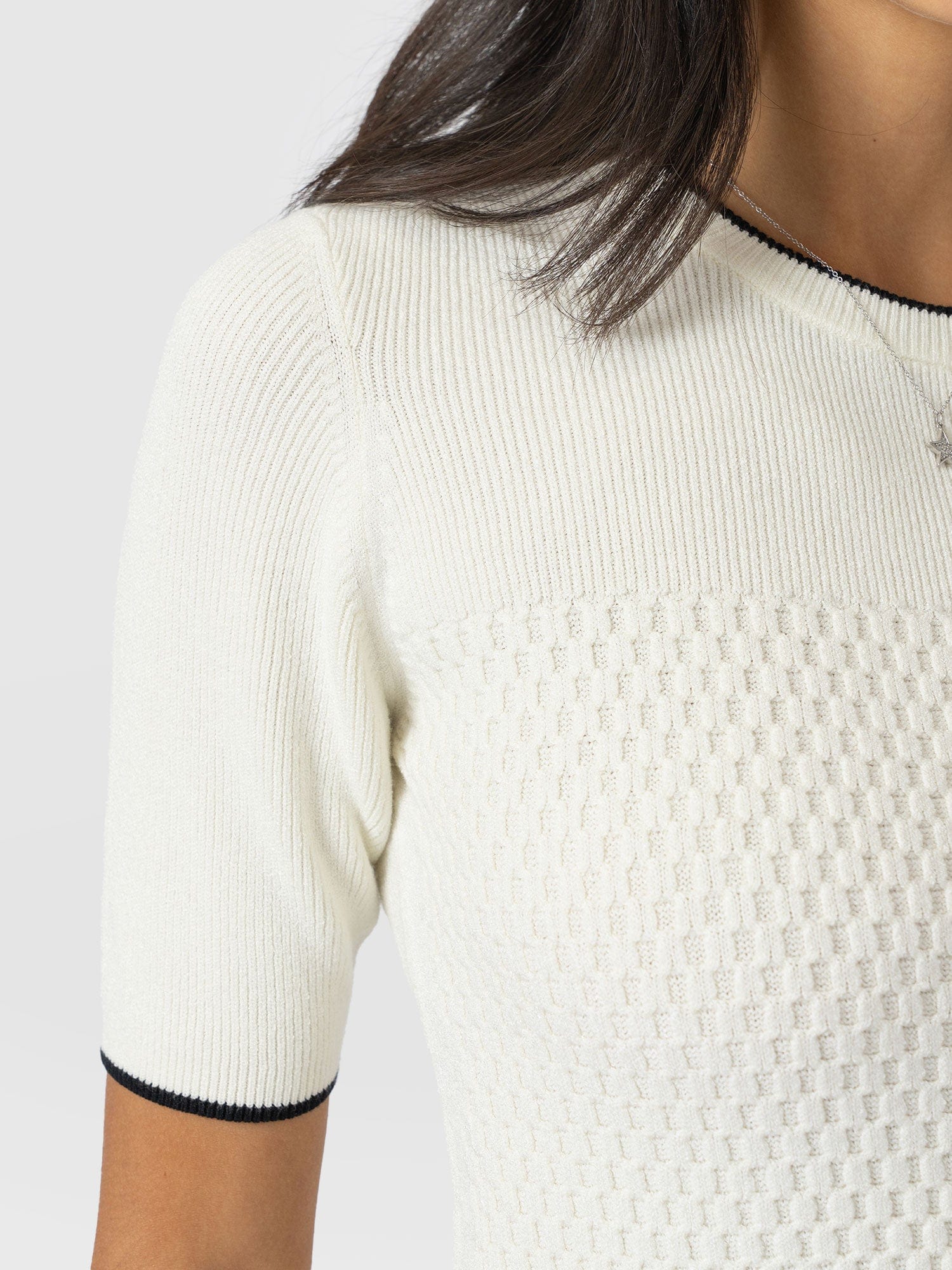 Honeycomb Short Sleeve Knit - Cream