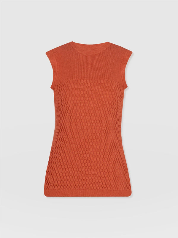 Honeycomb Sleeveless Rib Knit Burnt Orange