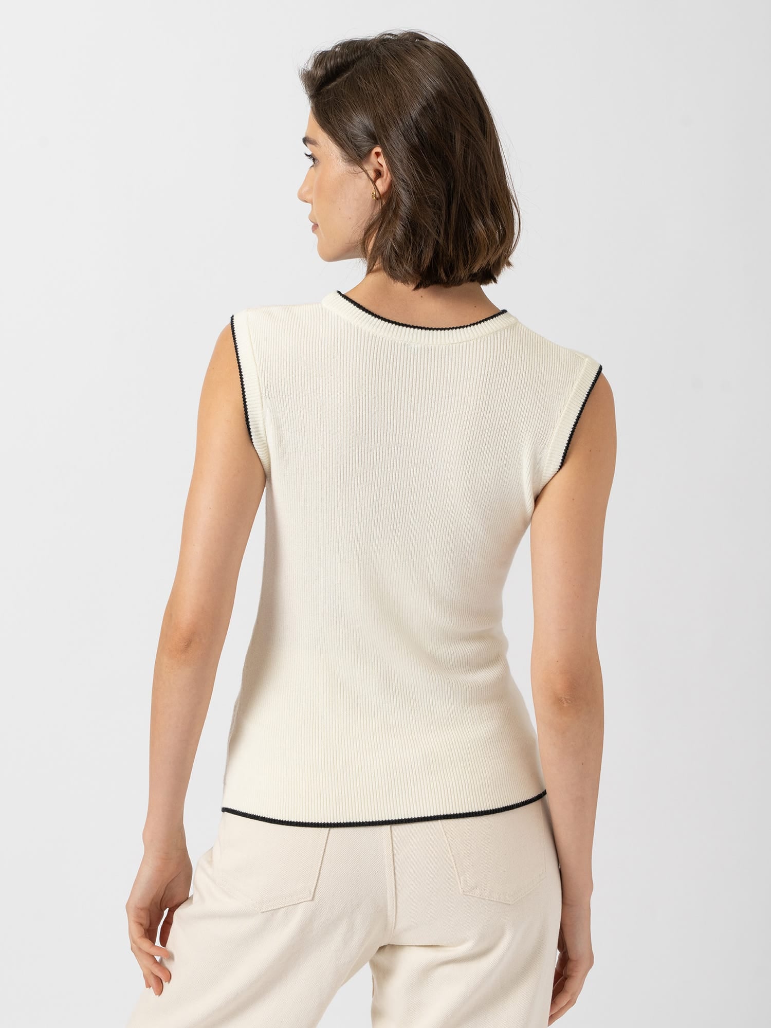 Honeycomb Sleeveless Rib Knit  - Cream