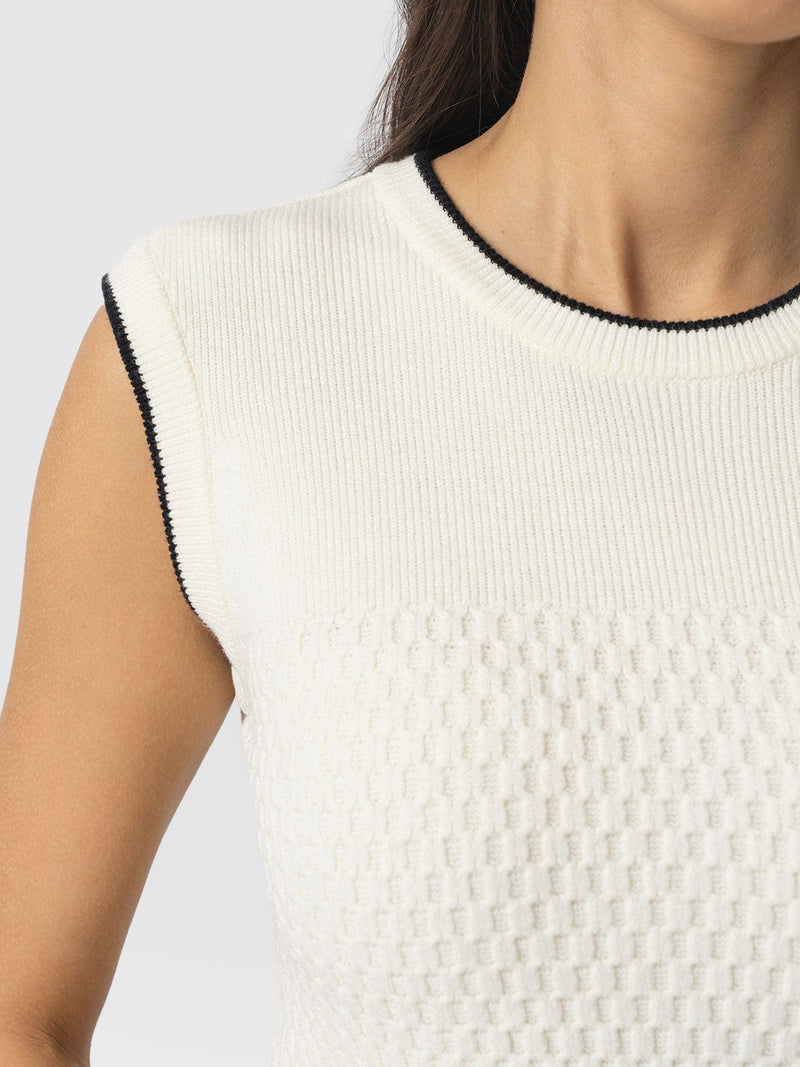 Honeycomb Sleeveless Rib Knit  - Cream