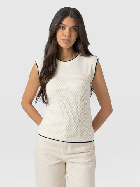 Honeycomb Sleeveless Rib Knit  - Cream - Women's Knitwears | Saint + Sofia® UK