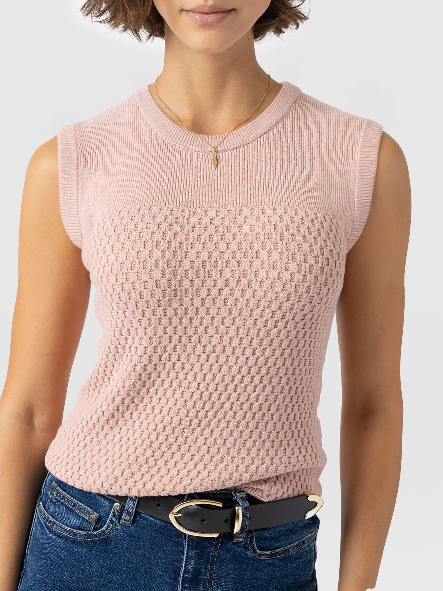 Honeycomb Sleeveless Rib Knit - Pale Pink