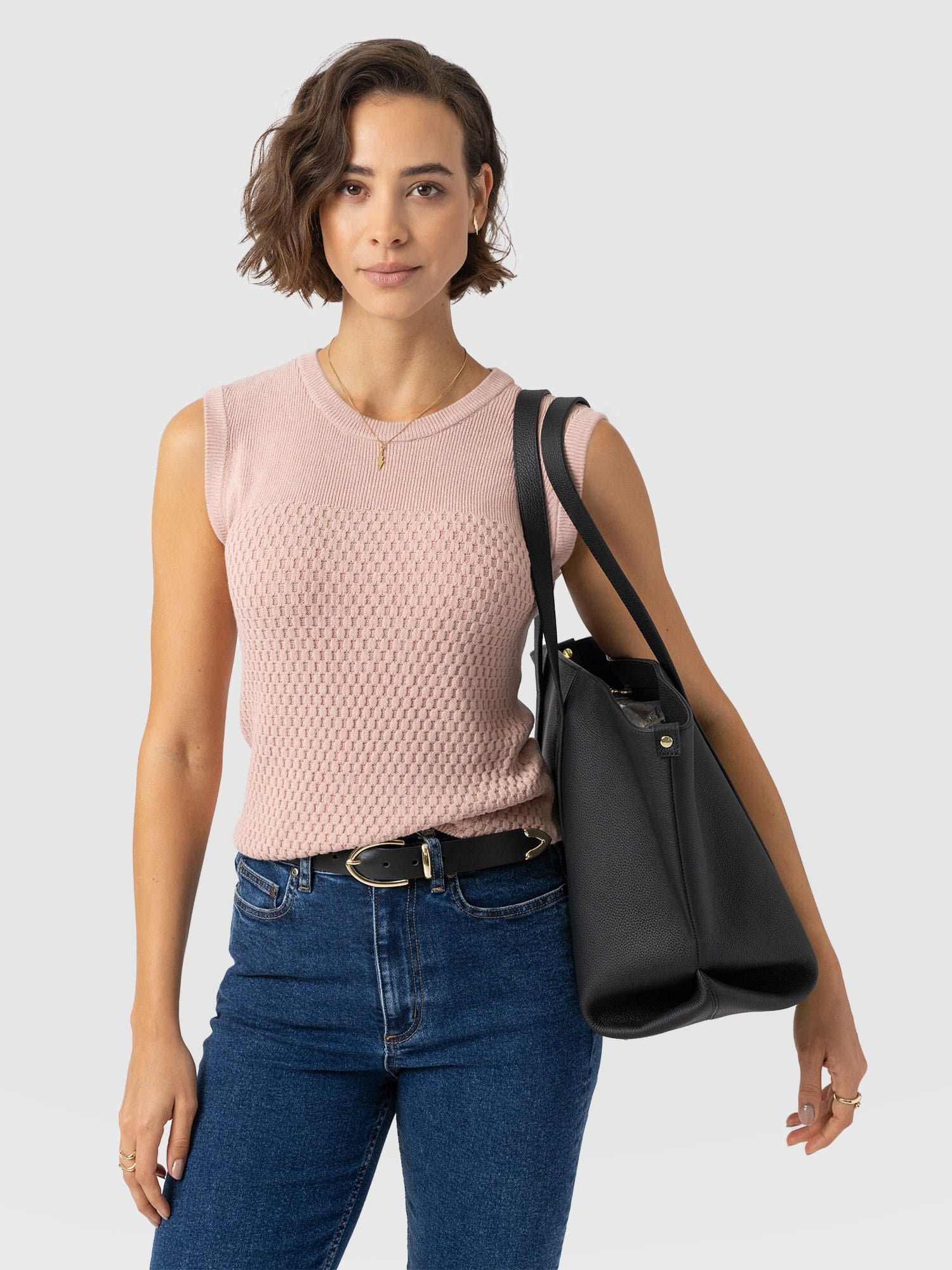 Honeycomb Sleeveless Rib Knit - Pale Pink