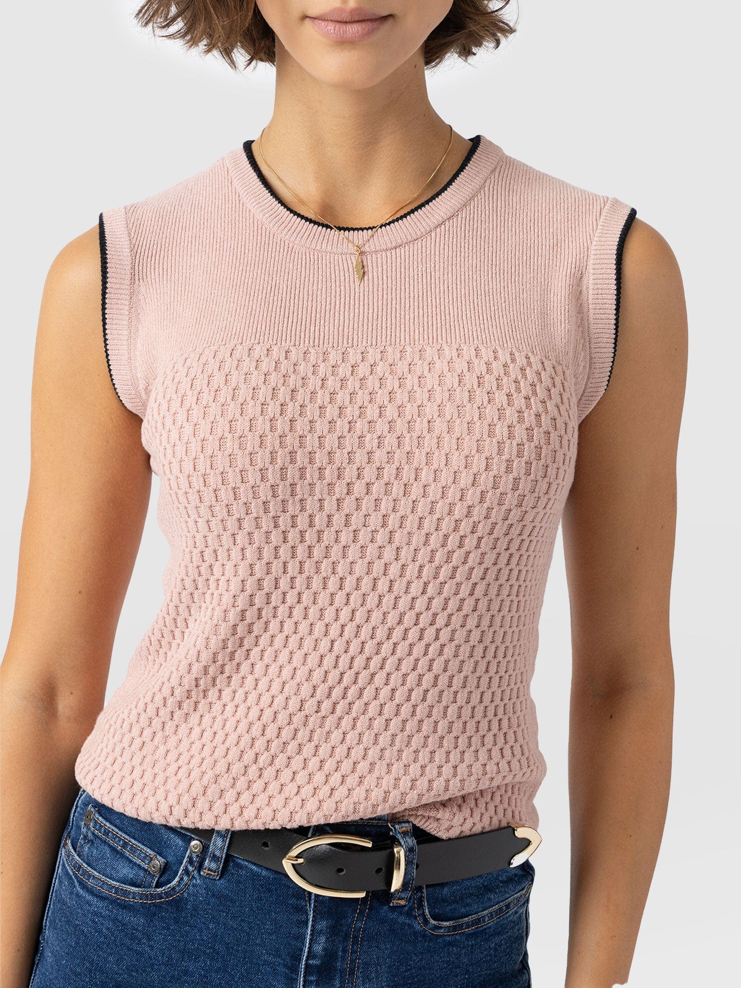 Honeycomb Sleeveless Rib Knit - Pale Pink - Women's Knitwears | Saint and Sofia® UK