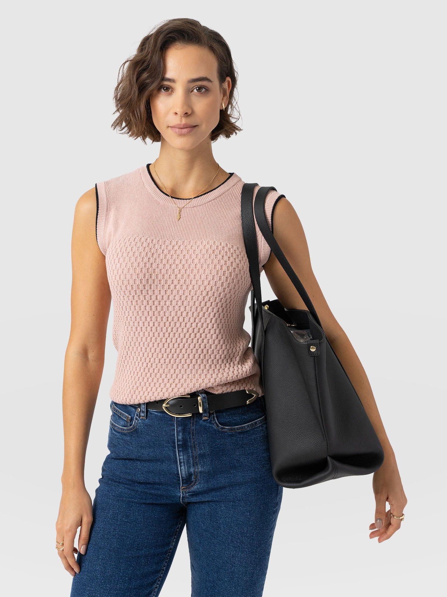 Honeycomb Sleeveless Rib Knit - Pale Pink